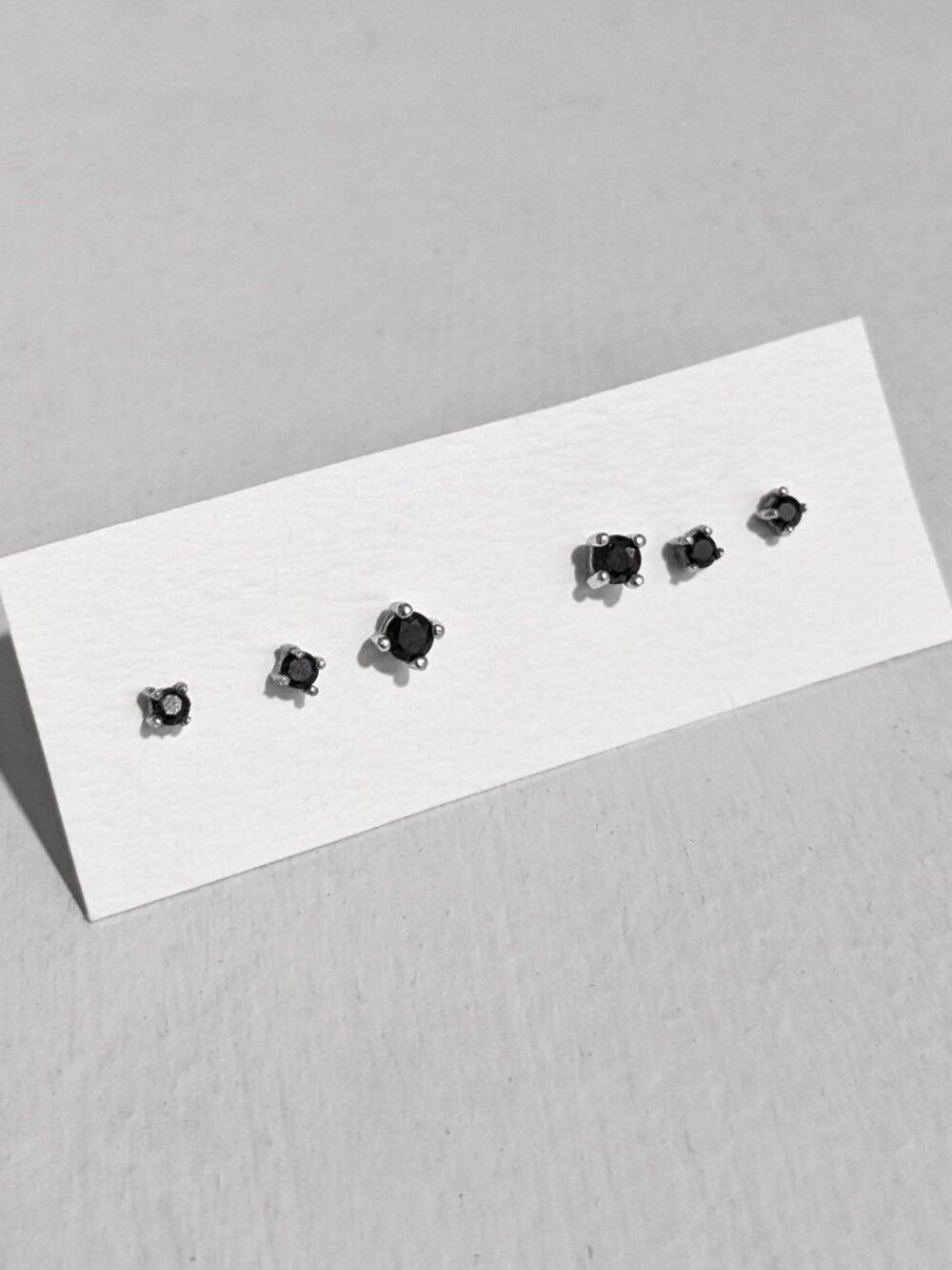 Black Czech / Sterling Silver Stud Earrings - 2.5mm, 3mm - Minimalist, Goth Punk